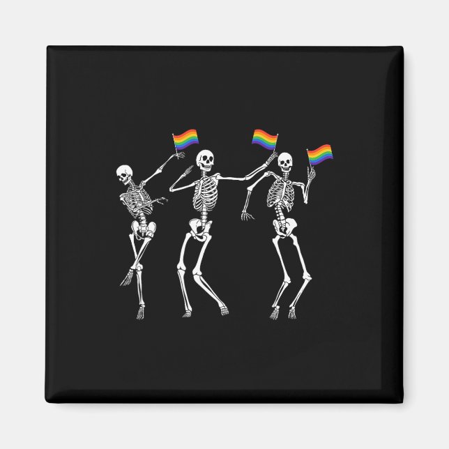 Imán Skeleton Halloween Lgbt Flag Skeleton Gay Pride Mo (Frente)