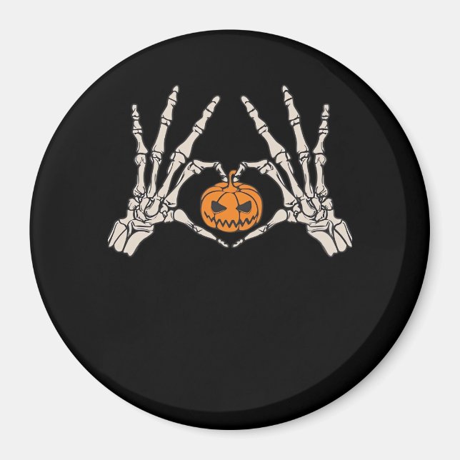 Imán Skeleton Hand Heart And Pumpkin Funny Skull Hallow (Frente)