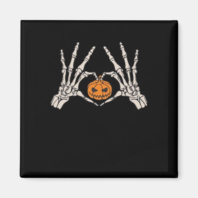 Imán Skeleton Hand Heart And Pumpkin Funny Skull Hallow (Frente)