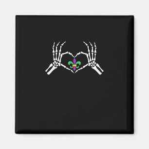 Imán Skeleton Hand Heart Mardi Gras