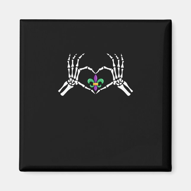 Imán Skeleton Hand Heart Mardi Gras (Frente)