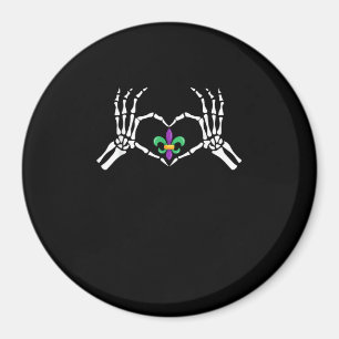 Imán Skeleton Hand Heart Mardi Gras