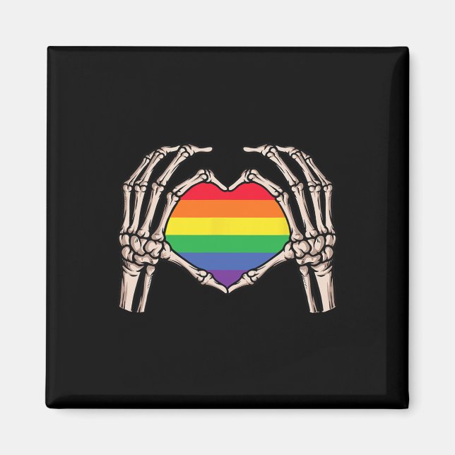 Imán Skeleton Hand Heart Rótulo Retro Halloween Lgbt Ll (Frente)