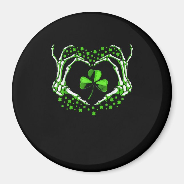Imán Skeleton Hand Heart Shamrock St Patricks Day Paddy (Frente)