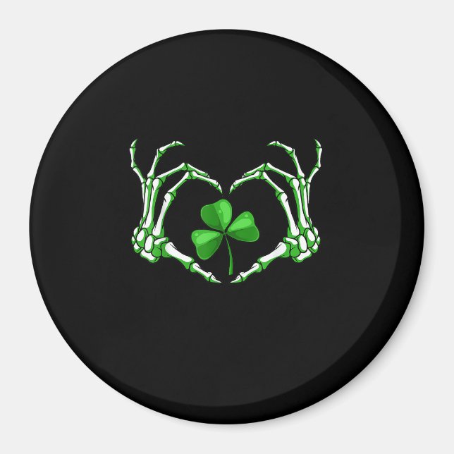 Imán Skeleton Hand Heart Shamrock St Patricks Day Paddy (Frente)