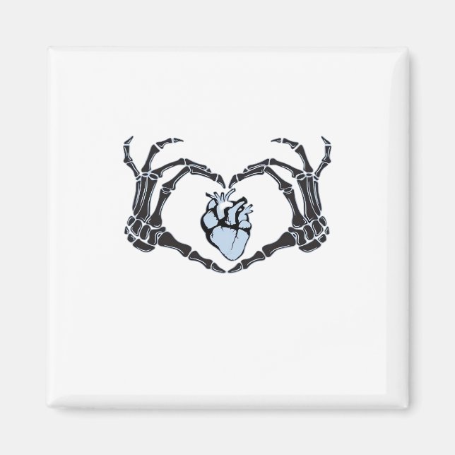Imán Skeleton Heart Hands Classic Design para Halloween (Frente)