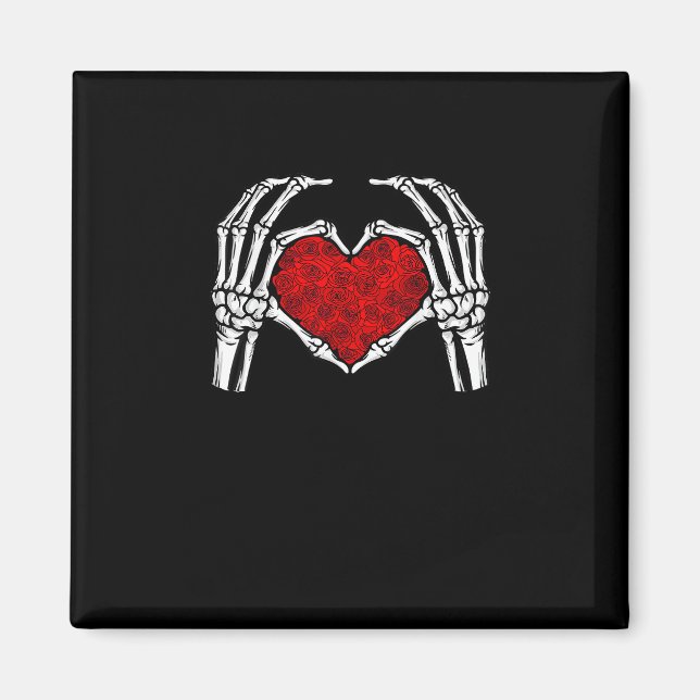 Imán Skeleton Heart Hands Rótulo El día de San Valentín (Frente)