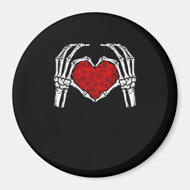 Imán Skeleton Heart Hands Rótulo El día de San Valentín (Frente)