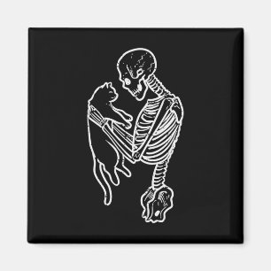 Imán Skeleton Holding Cat Fun Halloween Costume Hombres