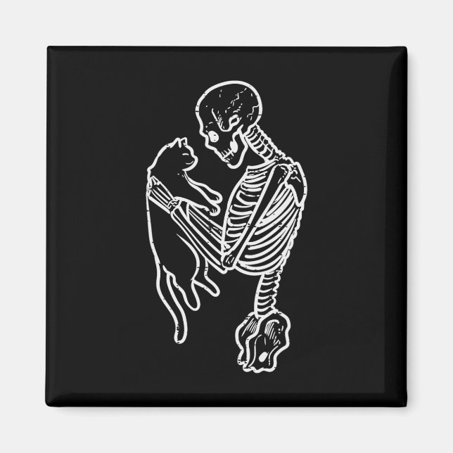 Imán Skeleton Holding Cat Fun Halloween Costume Hombres (Frente)