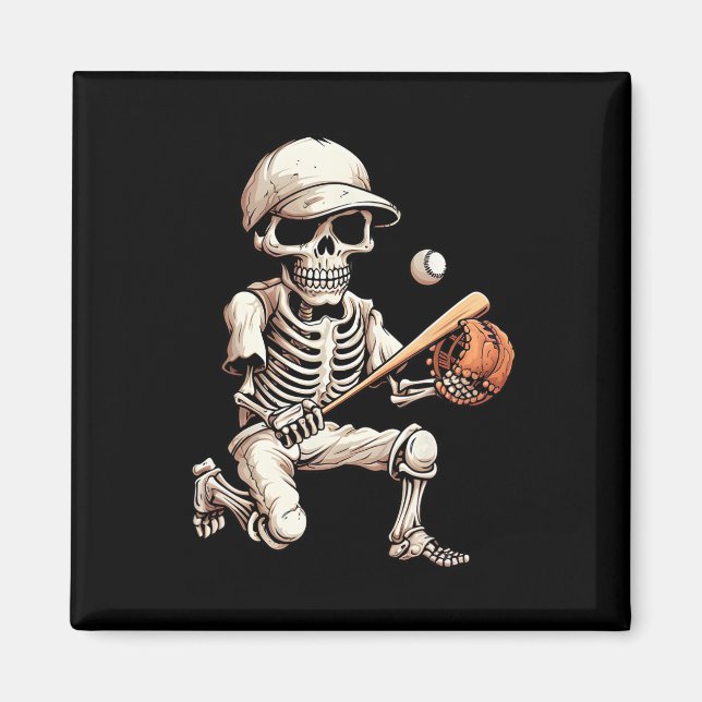 Imán Skeleton Jugando al Béisbol Halloween Skull Lover (Frente)