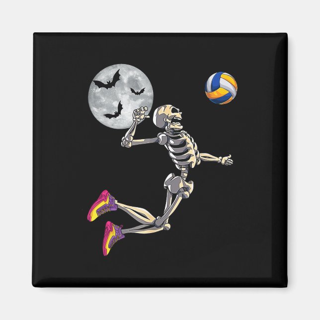 Imán Skeleton jugando voleibol feliz Día de Halloween B (Frente)