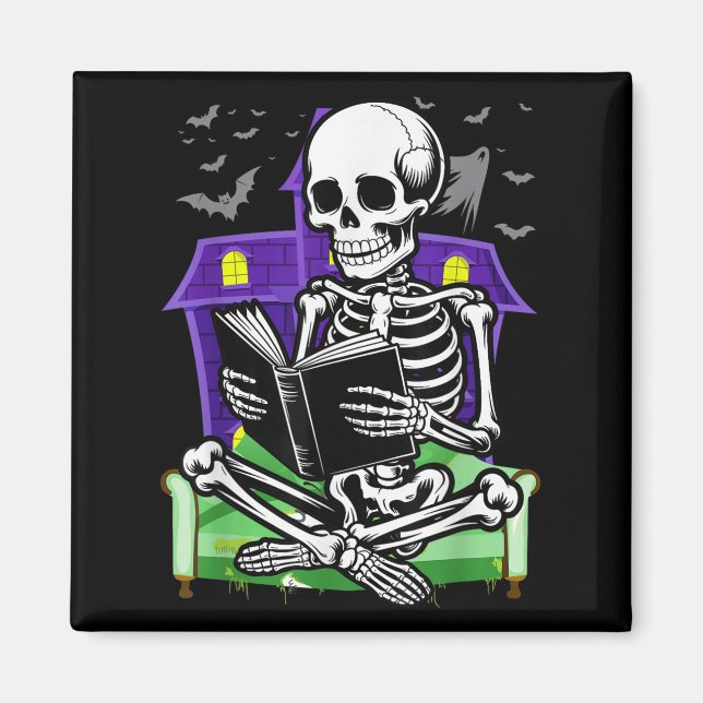 Imán Skeleton Leer libros Amantes de Bookworms Lectores (Frente)