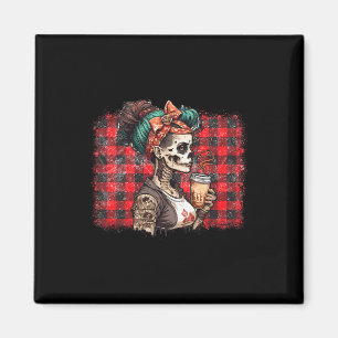 Imán Skeleton Messy Bun Coffee Gracioso Costume Mamá Mu