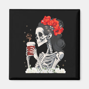 Imán Skeleton Messy Bun Coffee Gracioso Costume Mamá Mu