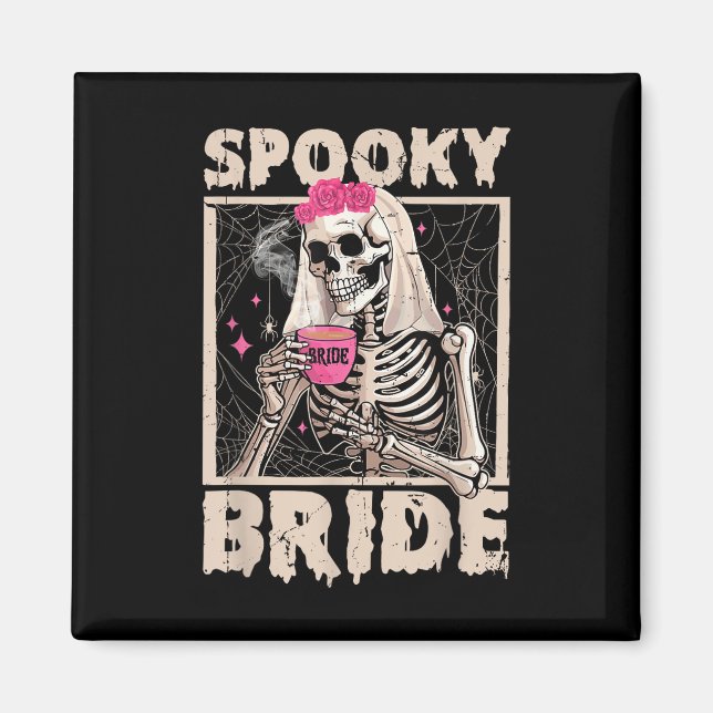 Imán Skeleton Novia Bebida Café Boda Halloween C (Frente)