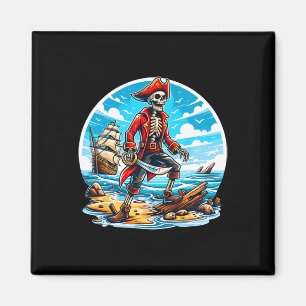 Imán Skeleton Pirate Tee Skull Halloween Skeleton Pirat