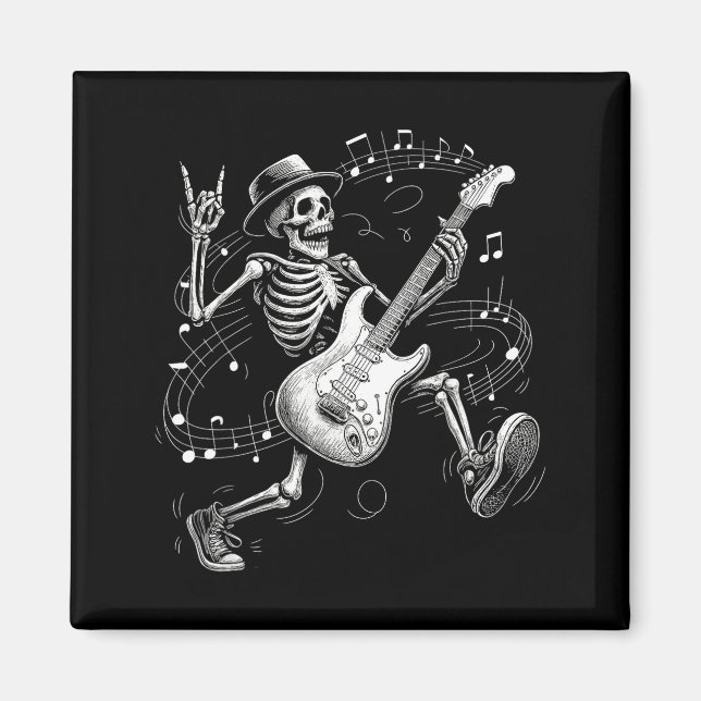 Imán Skeleton Playing Guitar Music For Men Women Rock B (Frente)