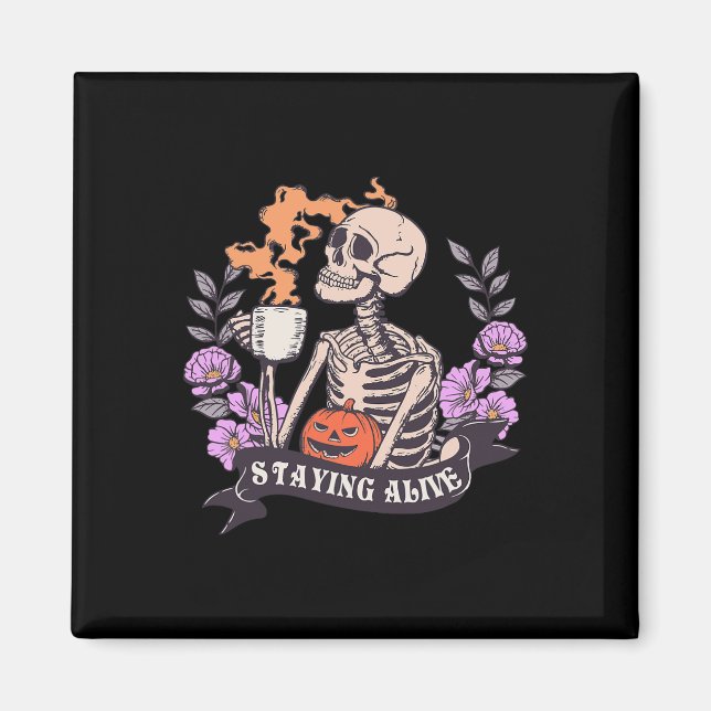 Imán Skeleton Retro Groovy permanece vivo en Hallowee (Frente)