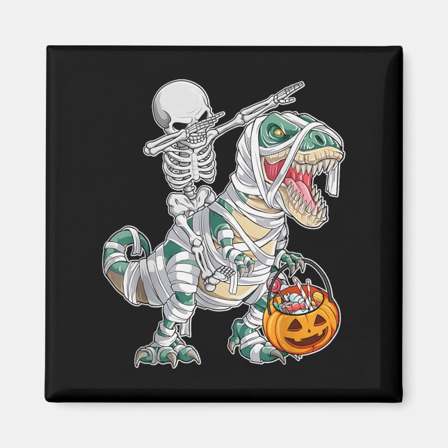Imán Skeleton Riding Dancing Dab Dinosaur Trex Hallowee (Frente)