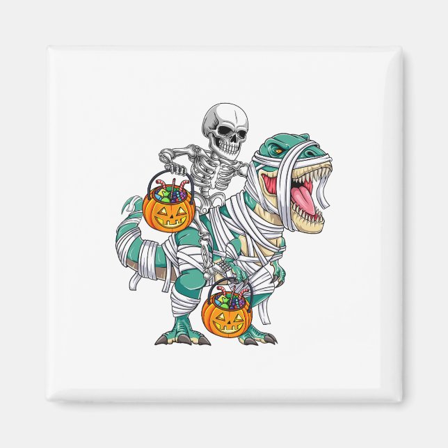 Imán Skeleton Riding Dinosaur T Rex Fun Niños Hallo (Frente)