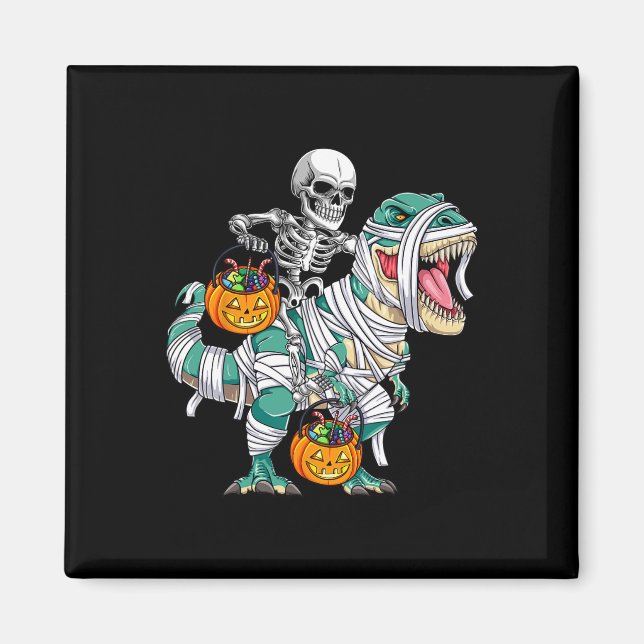 Imán Skeleton Riding Dinosaur T Rex Fun Niños Hallo (Frente)