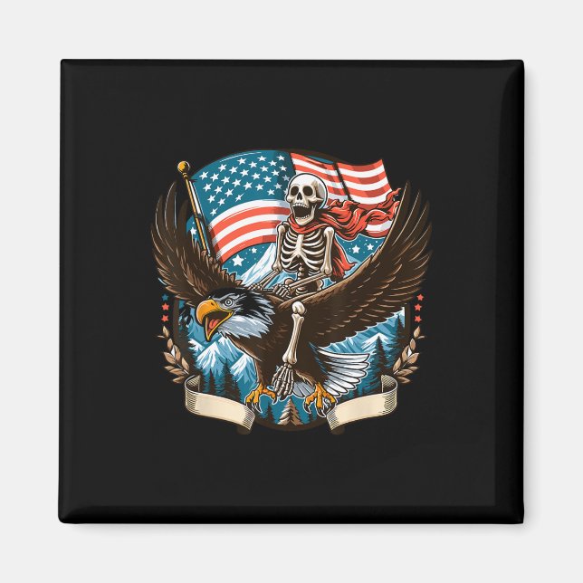 Imán Skeleton Riding Eagle Estadounidense 4 De Julio Pa (Frente)