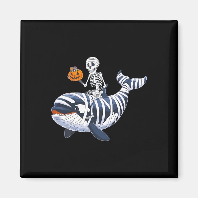 Imán Skeleton Riding Mummy Orca Halloween Candy Whale (Frente)