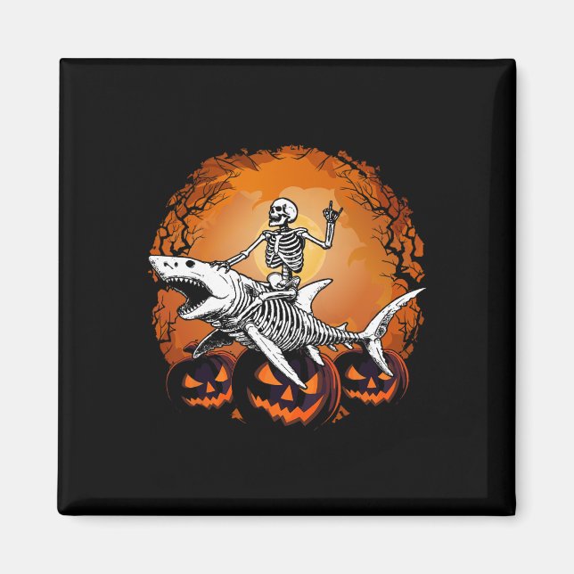 Imán Skeleton Riding Shark Lazy Halloween Disstume dive (Frente)