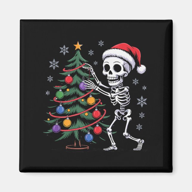 Imán Skeleton Santa Hat Christmas Tree Creepy Cute Xmas (Frente)