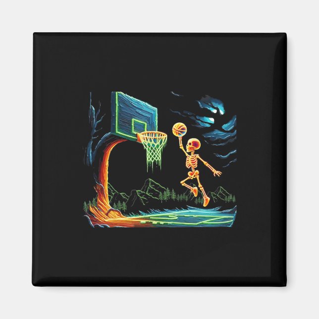 Imán Skeleton Slam Dunk Hoop Bysketbyll Halloween Men B (Frente)