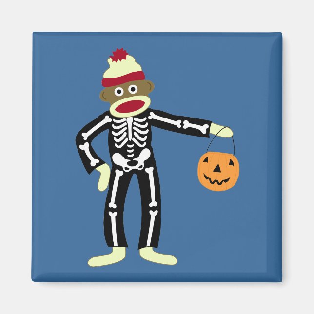 Imán Skeleton Sock Monkey Halloween (Frente)