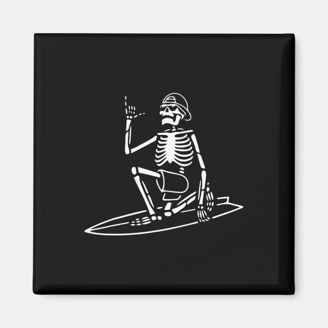 Imán Skeleton Surfing Lazy Halloween Costueve Skull Bon (Frente)
