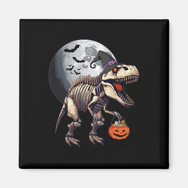 Imán Skeleton T Rex Dinosaur Fun Halloween Calabaza Niñ (Frente)