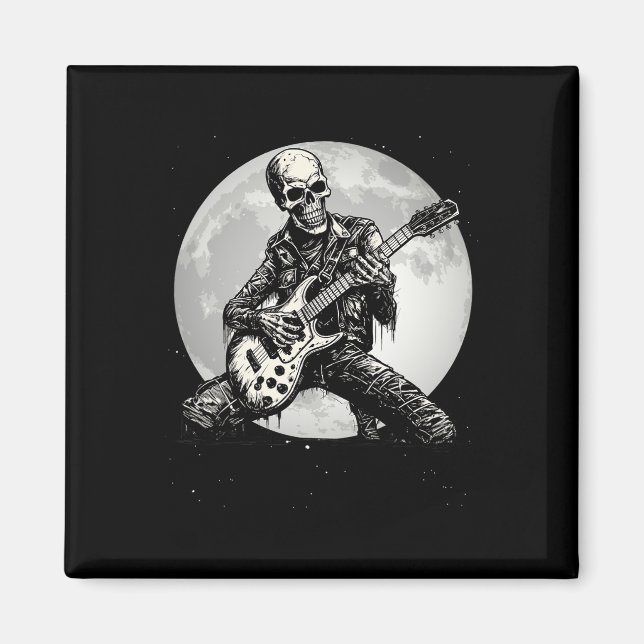 Imán Skeleton Tocando Guitarra Punk Rock Música Hallowe (Frente)