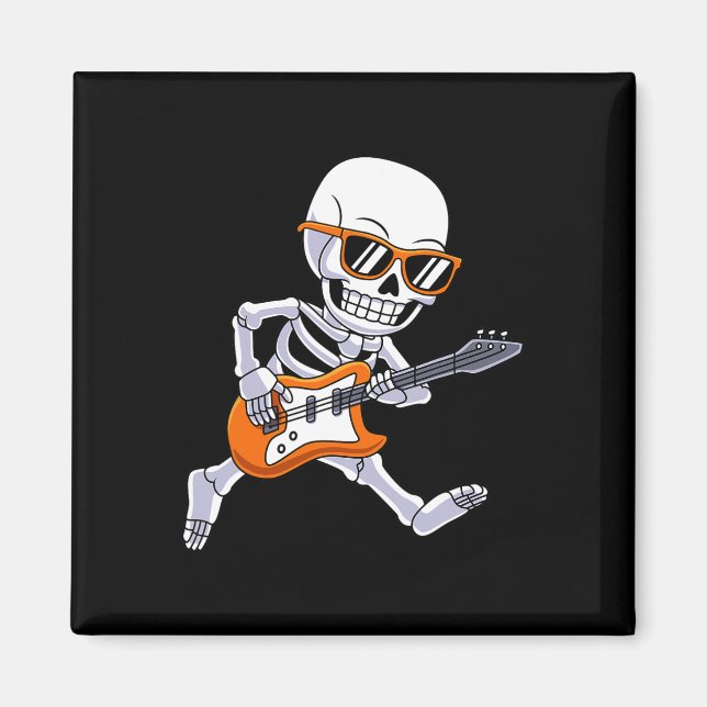 Imán Skeleton Tocando Rock De Guitarra Y Niños Rollos (Frente)