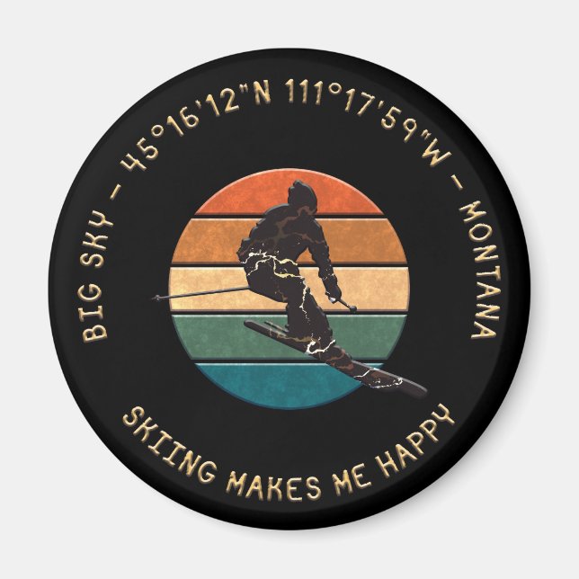 Imán Ski Big Sky, Montana - Esquiador masculino, texto  (Frente)