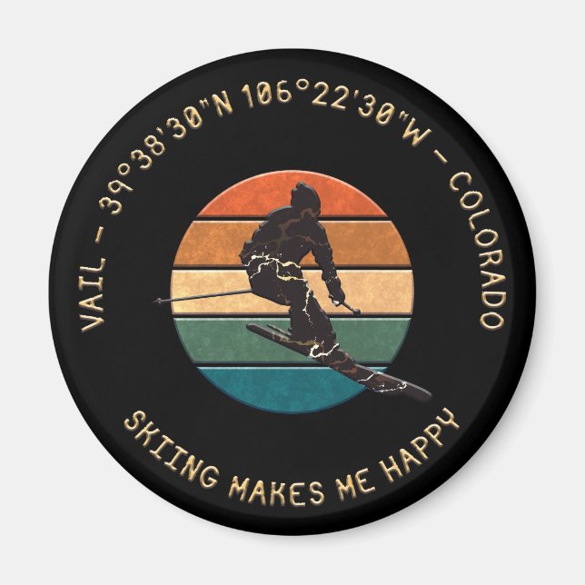 Imán Ski Vail, Colorado - Man Skip Golden Text (Frente)