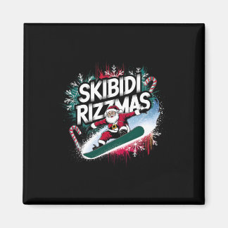 Imán Skibidi Rizzmas Snowboarding Santa Funny Navidades