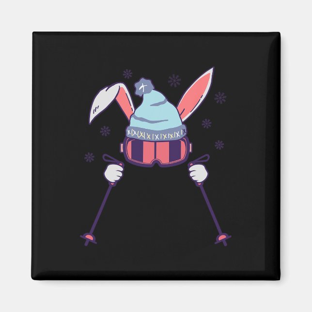 Imán Skiing Rabbit With Goggles And Ski Beanie Winter S (Frente)