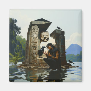Imán Skull Raven Sepulcher Witchy Dark Occult AI Art