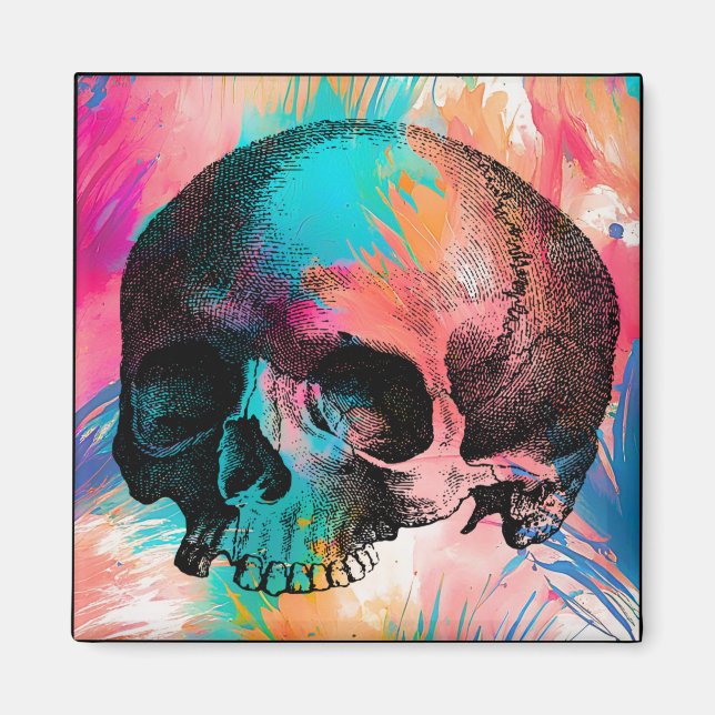 Imán Skull Sketch Con Fondo Colorido (Frente)