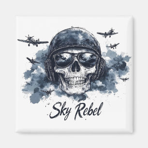 Imán Skull Sky Rebel con casco piloto y gafas de sol