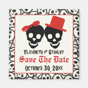 Imán Skulls Halloween boda negra roja Save the Date