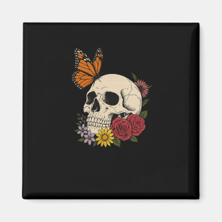Imán Skulls Monarch Butterfly Flowers Halloween Men Wom