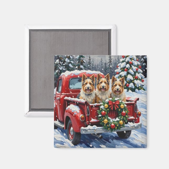 Imán Skye Terrier Navidad Camión Rojo Fiesta (Anverso/Reverso)