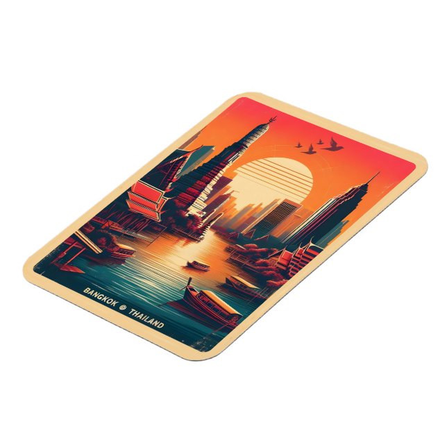 Imán Skyline de la ciudad de Bangkok retro - Regalos de (Lado Izquierdo)