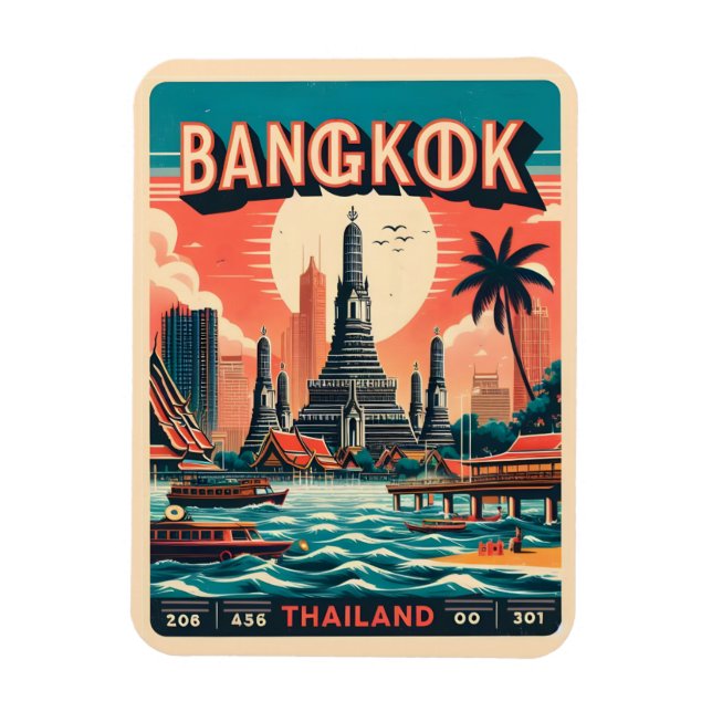 Imán Skyline de la ciudad de Bangkok retro - Regalos de (Vertical)
