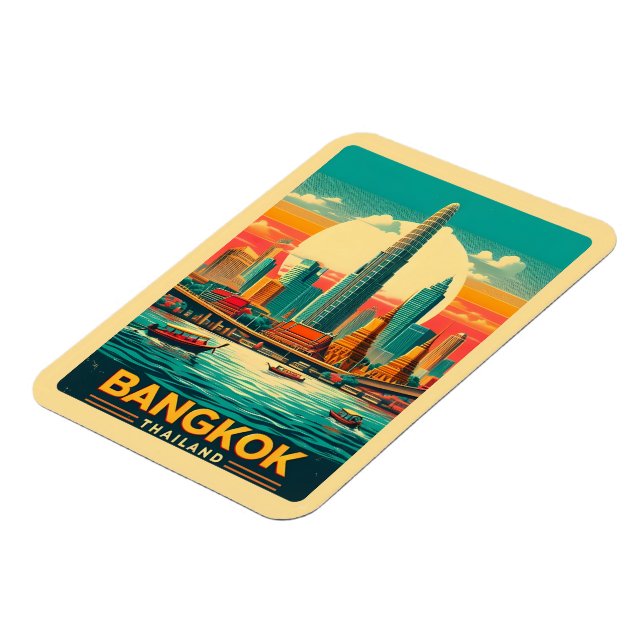 Imán Skyline de la ciudad de Bangkok retro - Regalos de (Lado Izquierdo)