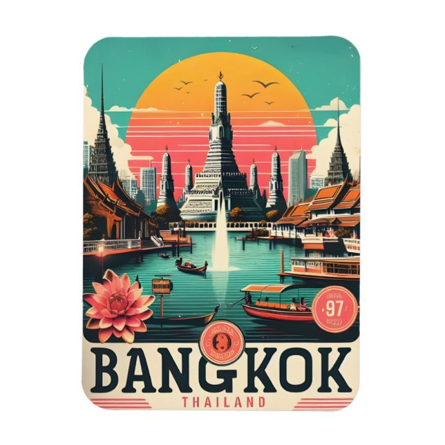 Imán Skyline de la ciudad de Bangkok retro - Regalos de (Vertical)